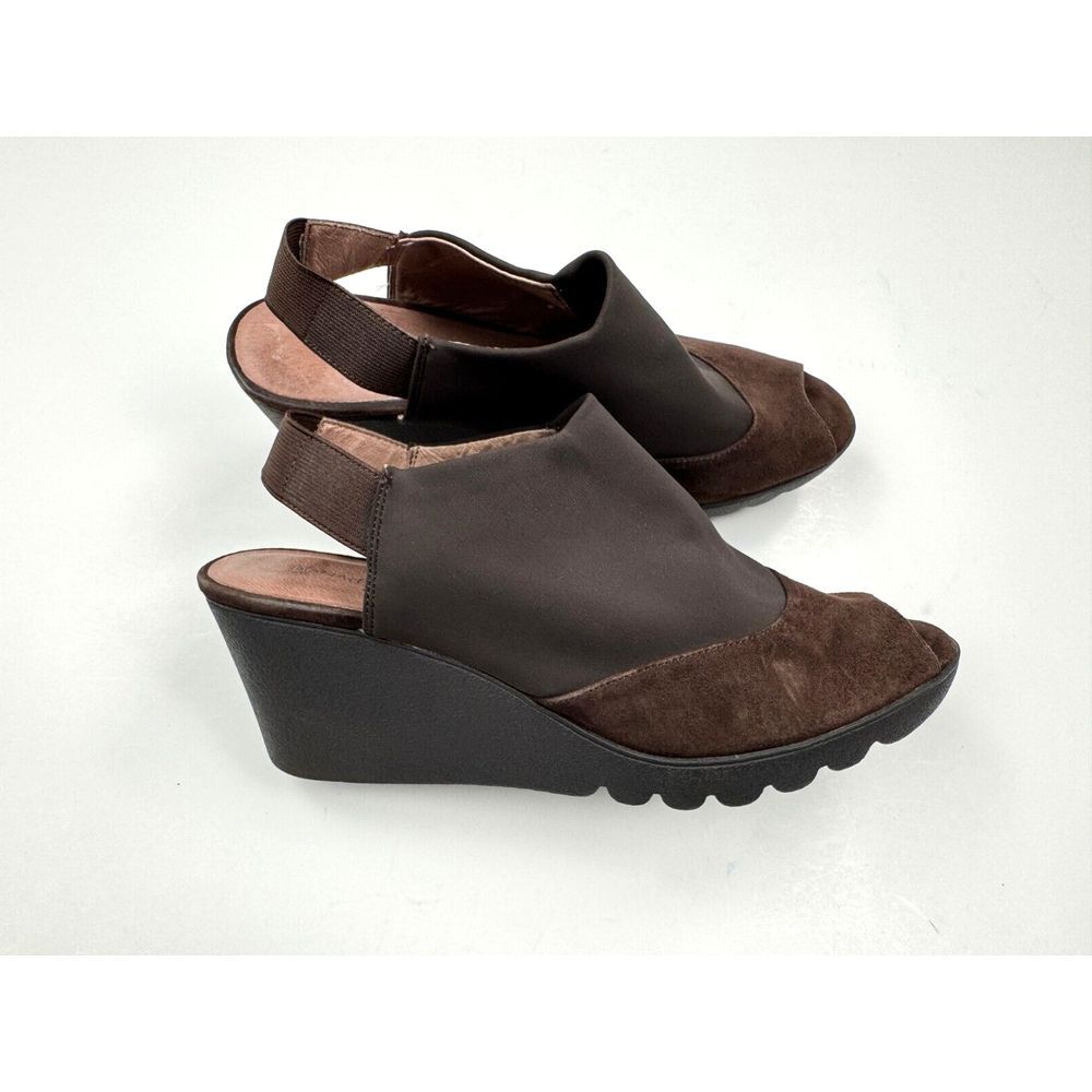 Donald Pliner Mynne Platform Sandal Women 9M EUC Leather Suede Wedge Heels Brown